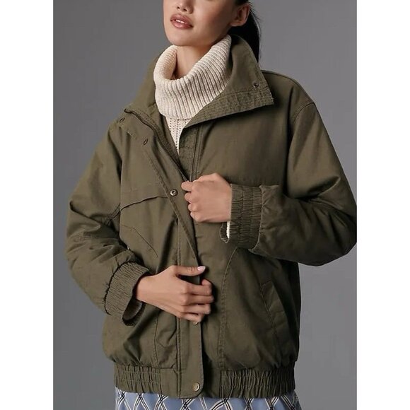 Anthropologie Pilcro Oversized Bomber Jacket Womens XL Moss Green Boho Lined NWT